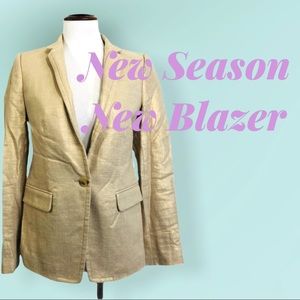 J. Crew Regent Metallic Gold Blazer Linen Blend